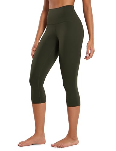 CRZ YOGA Butterluxe Damen High Waist 3/4 Leggings Capri Blickdicht Sport Yoga Fitness Sommer Sporthose - 48cm Olivgrun 40 von CRZ YOGA