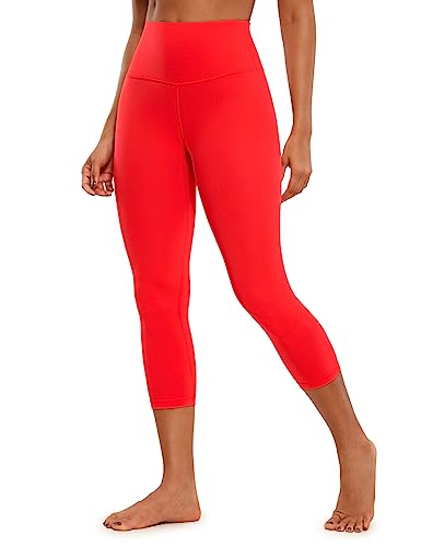 CRZ YOGA Butterluxe Damen High Waist 3/4 Leggings Capri Blickdicht Sport Yoga Fitness Sommer Sporthose - 53cm Dunkelrot 42 von CRZ YOGA