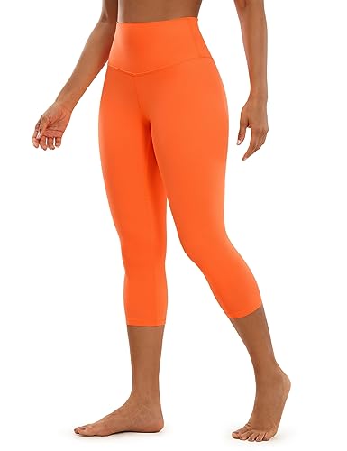 CRZ YOGA Butterluxe Damen High Waist 3/4 Leggings Capri Blickdicht Sport Yoga Fitness Sommer Sporthose - 53cm Neon Orange 38 von CRZ YOGA