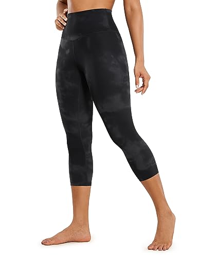 CRZ YOGA Butterluxe Damen High Waist 3/4 Leggings Capri Blickdicht Sport Yoga Fitness Sommer Sporthose - 53cm Schwarze Tie-Dye-Blumen 42 von CRZ YOGA