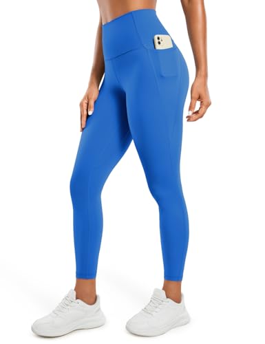 CRZ YOGA Butterluxe Damen High Waist Sport Leggings Blickdicht Soft Yoga Hosen Gym Workout Leggins mit Tasche - 64cm Funkelndes Blau 38 von CRZ YOGA