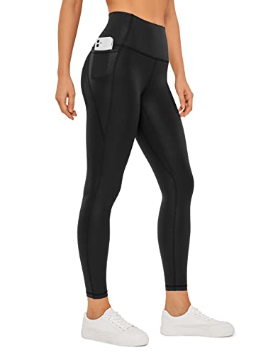 CRZ YOGA Butterluxe Damen High Waist Sport Leggings Blickdicht Soft Yoga Hosen Gym Workout Leggins mit Tasche - 64cm Kunstleder Schwarz 40 von CRZ YOGA