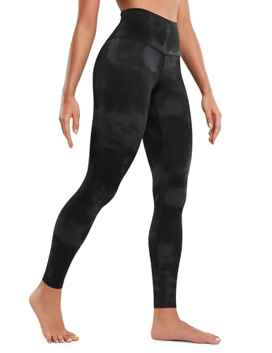 CRZ YOGA Butterluxe Damen High Waist Sport Leggings Blickdicht Yoga Leggins Sporthose Workout Gym Yogahose - 71cm Schwarze Tie-Dye-Blumen 36 von CRZ YOGA