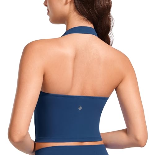 CRZ YOGA Butterluxe Damen Neckholder Sport BH Gepolstert Ohne Bügel Sports Bra Rückenfrei Yoga Gym Fitness Crop Top FRANZÖSISCHE Marine 38 von CRZ YOGA
