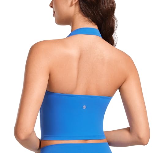 CRZ YOGA Butterluxe Damen Neckholder Sport BH Gepolstert Ohne Bügel Sports Bra Rückenfrei Yoga Gym Fitness Crop Top Funkelndes Blau 40 von CRZ YOGA