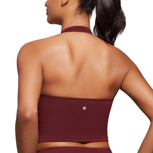 CRZ YOGA Butterluxe Damen Neckholder Sport BH Gepolstert Ohne Bügel Sports Bra Rückenfrei Yoga Gym Fitness Crop Top Roter Merlot 34 von CRZ YOGA