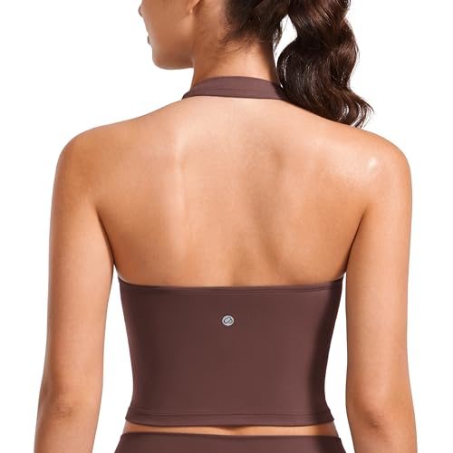 CRZ YOGA Butterluxe Damen Neckholder Sport BH Gepolstert Ohne Bügel Sports Bra Rückenfrei Yoga Gym Fitness Crop Top Taupe 38 von CRZ YOGA