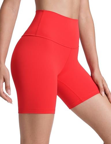 CRZ YOGA Butterluxe Damen Radlerhose Kurze Sporthose High Waist Yoga Sommer Shorts Laufshorts Fitness Hose - 15cm Tiefrot 38 von CRZ YOGA