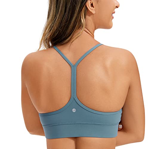 CRZ YOGA Butterluxe Damen Sommer Longline Ohne Bügel Sport BH Leichte Yoga Fitness Sport Bra Gym Racerback mit Spaghetti Strap Crop Top Blaue Asche M von CRZ YOGA