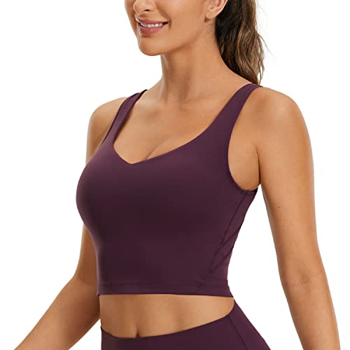 CRZ YOGA Butterluxe Damen V-Ausschnitt Longline Sport-BH - Gepolstert Workout Crop Tank Top mit Eingebautem BH Dunkellila M von CRZ YOGA