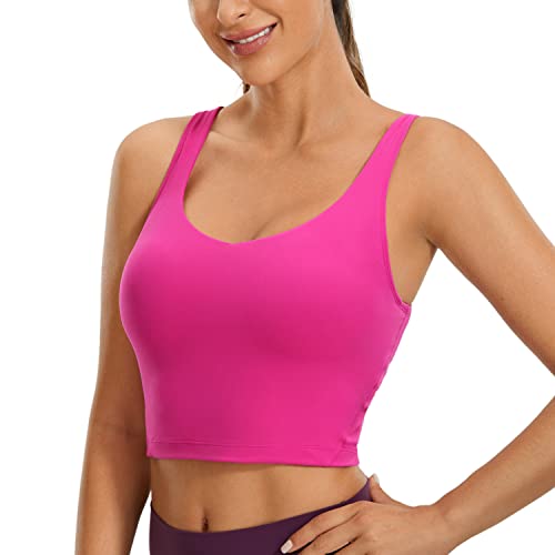 CRZ YOGA Butterluxe Damen V-Ausschnitt Longline Sport-BH - Gepolstert Workout Crop Tank Top mit Eingebautem BH Hibiskus-Purpur M von CRZ YOGA