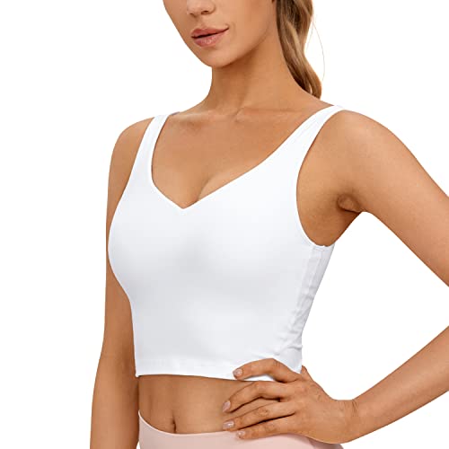 CRZ YOGA Butterluxe Damen V-Ausschnitt Longline Sport-BH - Gepolstert Workout Crop Tank Top mit Eingebautem BH Weiss M von CRZ YOGA