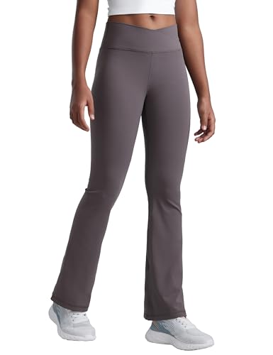 CRZ YOGA Butterluxe Mädchen Cross Waist Sport Leggings Bootcut Schlaghose Blickdicht Soft Workout Leggings Kinder Pants Tornado M von CRZ YOGA