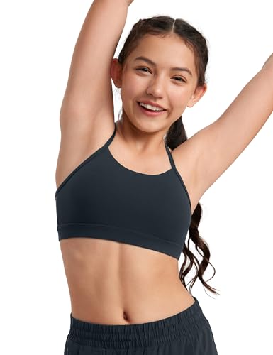 CRZ YOGA Butterluxe Mädchen Sport BH Bustier mit Spaghettiträger Baumwolle Trainings Trägertop Kinder Bra Top Unterwäsche Echte Marine M von CRZ YOGA