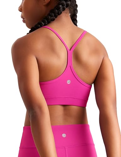 CRZ YOGA Butterluxe Mädchen Sport BH Bustier mit Spaghettiträger Baumwolle Trainings Trägertop Kinder Bra Top Unterwäsche Hibiskus-Purpur S von CRZ YOGA