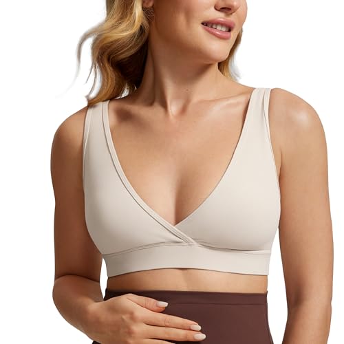CRZ YOGA Butterluxe Schwangerschaft Bra Mutterschaft Still-BHS für Frauen Frequenzweiche Ohne Bügel Schlafen Stillen Salon Mojave-Braun 42 von CRZ YOGA