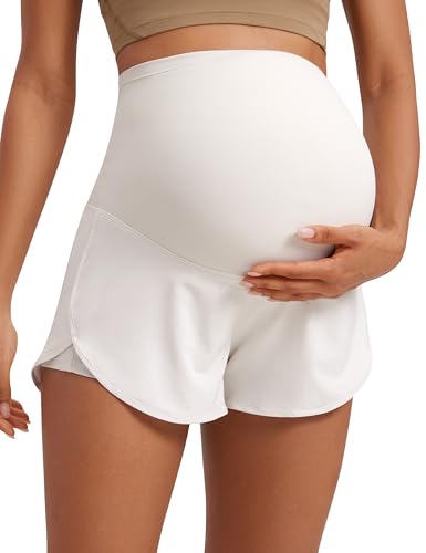 CRZ YOGA Damen 2 in 1 Mutterschaft Workout Shorts mit Tasche über Bauch Geteilter Schlitz Athletic Running Lässig - 8 cm Milchig Weiß 38 CRZ YOGA Damen 2 in 1 Mutterschaft Workout Shorts mit Tasche über Bauch Geteilter Schlitz Athletic Running Lässig - 8 cm Milchig Weiß 38 von CRZ YOGA