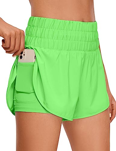 CRZ YOGA Damen 2 in 1 Running Shorts High Waist Schnelltrocknend Atmungsaktiv Sporthose Laufhose Laufshorts mit Tasche Neon-Apfelgrün 44 CRZ YOGA Damen 2 in 1 Running Shorts High Waist Schnelltrocknend Atmungsaktiv Sporthose Laufhose Laufshorts mit Tasche Neon-Apfelgrün 44 von CRZ YOGA