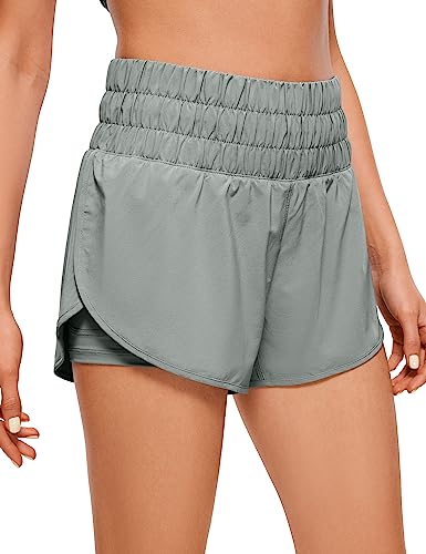 CRZ YOGA Damen 2 in 1 Running Shorts High Waist Schnelltrocknend Atmungsaktiv Sporthose Laufhose Laufshorts mit Tasche Sterling 38 von CRZ YOGA