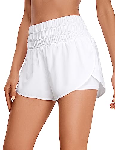 CRZ YOGA Damen 2 in 1 Running Shorts High Waist Schnelltrocknend Atmungsaktiv Sporthose Laufhose Laufshorts mit Tasche Weiss 36 von CRZ YOGA