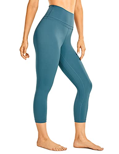 CRZ YOGA Damen Capri Yoga Leggings 3/4 High Waist Sport Leggins Blickdicht Sporthose - Naked Feeling - 48cm Stein gewaschenes Indigo 36 von CRZ YOGA