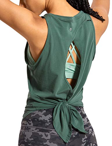 CRZ YOGA Damen Sport Tank Top Backless Ärmelloses Yoga Tshirt Sommer Leichte Fitness Oberteile Tops Graphitgrün 38 von CRZ YOGA