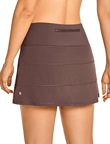 CRZ YOGA Damen Lightweight Stretch Golf Tennisrock Laufen Workout Kurz Röcke Sport Athletic Sportskort mit Taschen Lila Taupe 38 von CRZ YOGA