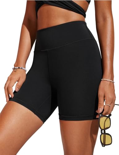 CRZ YOGA Damen Badeshorts Bauchkontrolle High Waist Schwimmshorts Sport Beach Badehose Wassersport Kurze Hose - 13cm Schwarz 34 von CRZ YOGA