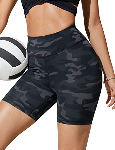 CRZ YOGA Damen Badeshorts High Waist Kurze Badehose Board Schwimmshorts Boardshorts Bikinihose Dschungeltarnung Grau 40 von CRZ YOGA