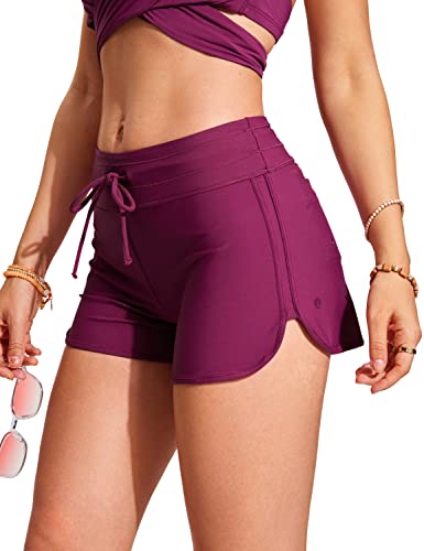 CRZ YOGA Damen Badeshorts Schnell Trocknend Schwimmshorts Sommer Boardshorts mit Seitlichem Split Fuchsie 34 von CRZ YOGA