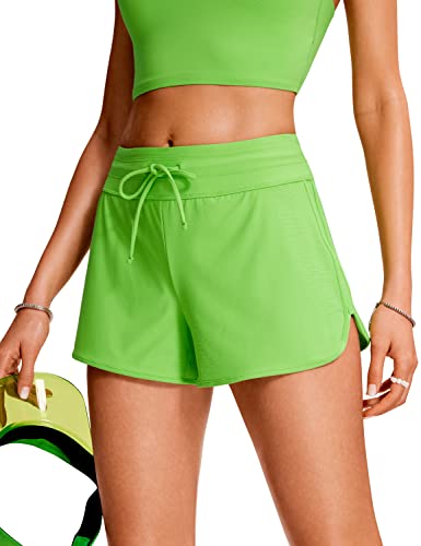 CRZ YOGA Damen Badeshorts Schnell Trocknend Schwimmshorts Sommer Boardshorts mit Seitlichem Split Grünes Leuchten 42 von CRZ YOGA