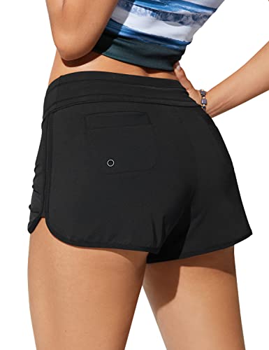 CRZ YOGA Damen Badeshorts Schnell Trocknend Schwimmshorts Sommer Boardshorts mit Seitlichem Split Schwarz 36 von CRZ YOGA