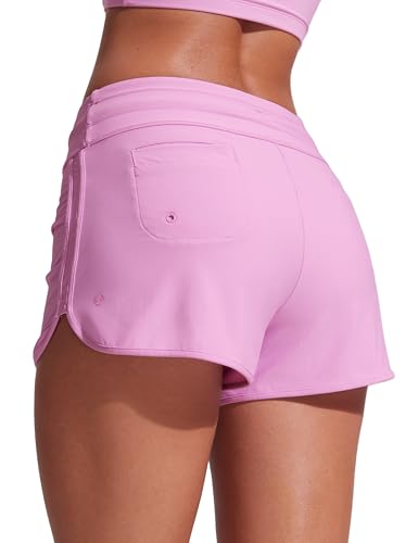 CRZ YOGA Damen Badeshorts Schnell Trocknend Schwimmshorts Sommer Boardshorts mit Seitlichem Split Vita Rosa 36 von CRZ YOGA