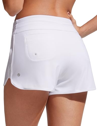 CRZ YOGA Damen Badeshorts Schnell Trocknend Schwimmshorts Sommer Boardshorts mit Seitlichem Split Weiss 34 von CRZ YOGA
