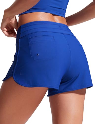 CRZ YOGA Damen Badeshorts Schnell Trocknend Schwimmshorts Sommer Boardshorts mit Seitlichem Split Wellen Blau 38 von CRZ YOGA