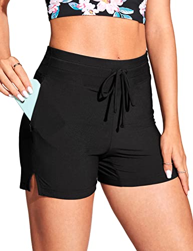 CRZ YOGA Damen Badeshorts Badehose Beach Schwimmhose Schnell Trocknend Schwimmshorts Schwarz 40 von CRZ YOGA