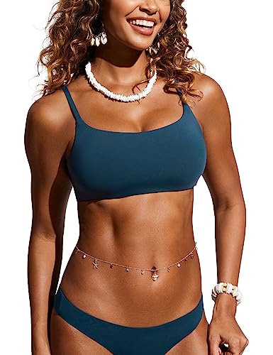 CRZ YOGA Damen Bikini Oberteil Gepolstert Sport BH Verstellbar Spaghetti Träger Bademode Swimsuit Bra Top Abzeichen Blau 40 von CRZ YOGA