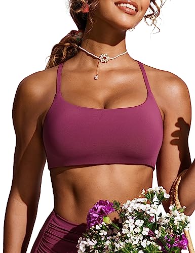 CRZ YOGA Damen Bikini Oberteil Gepolstert Sport BH Verstellbar Spaghetti Träger Bademode Swimsuit Bra Top Fuchsie 36 von CRZ YOGA