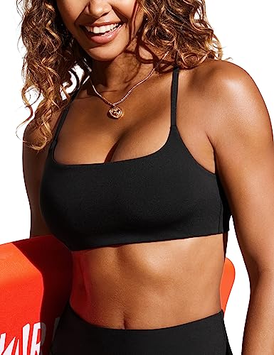 CRZ YOGA Damen Bikini Oberteil Gepolstert Sport BH Verstellbar Spaghetti Träger Bademode Swimsuit Bra Top Schwarz 34 von CRZ YOGA