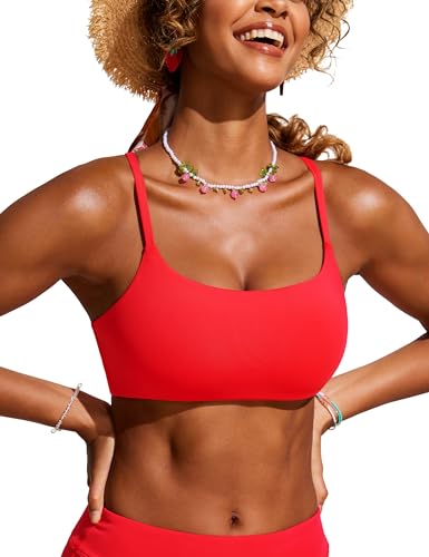 CRZ YOGA Damen Bikini Oberteil Gepolstert Sport BH Verstellbar Spaghetti Träger Bademode Swimsuit Bra Top Tiefrot 40 von CRZ YOGA