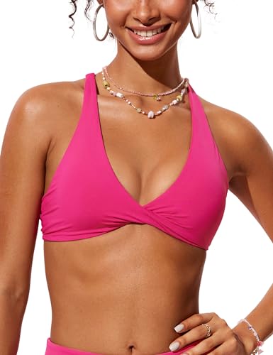 CRZ YOGA Damen Bikini Oberteil Top Bademode Swimsuit Push Up Padded Swim Ruched Wickeloptik Bathing Suits Bikinioberteil Granita Pink 42 von CRZ YOGA