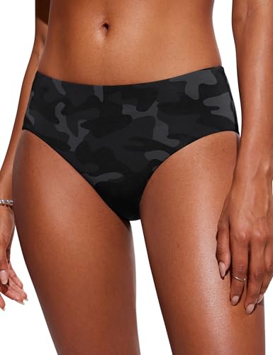 CRZ YOGA Damen Bikini Unterteile Mittlerer Aufstieg Voll Gefüttert Baden Swimsuit Basic Swim Surfen Slips Dschungeltarnung Grau 36 von CRZ YOGA