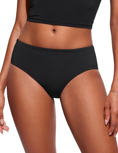 CRZ YOGA Damen Bikini Unterteile Mittlerer Aufstieg Voll Gefüttert Baden Swimsuit Basic Swim Surfen Slips Schwarz 38 von CRZ YOGA
