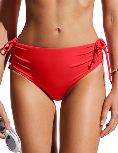 CRZ YOGA Damen Bikinihose Seitliche Bindung Verstellbare Badehose Bikini Slip Unterteil Badeshorts Tiefrot 42 von CRZ YOGA
