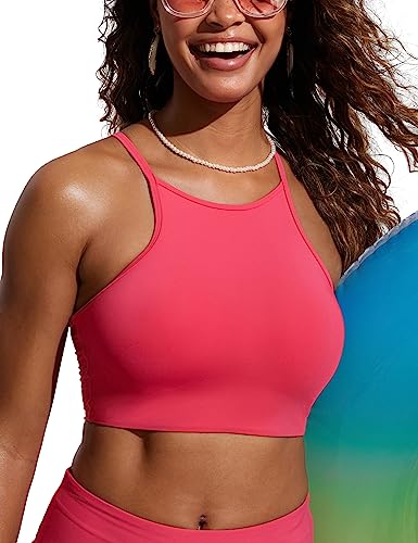 CRZ YOGA Damen Bikinitops Stehkragen Bikini Sport BH Racerback Gepolstert Bikinioberteil Sexy Bikini Oberteil Magenta 42 von CRZ YOGA