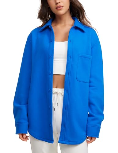 CRZ YOGA Damen Bluse Langarmshirt Button Down Shirts Boyfriend Hemdbluse Casual Langarm Tops mit Tasche Funkelndes Blau 40 von CRZ YOGA