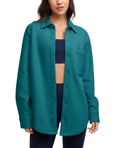CRZ YOGA Damen Bluse Langarmshirt Button Down Shirts Boyfriend Hemdbluse Casual Langarm Tops mit Tasche Grüne Jade 40 von CRZ YOGA