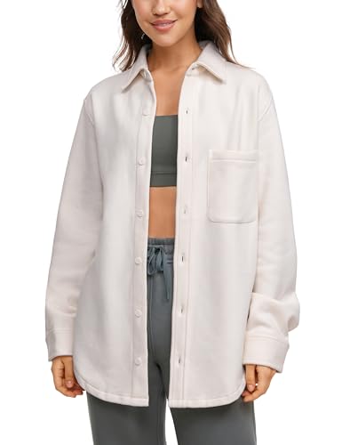 CRZ YOGA Damen Bluse Langarmshirt Button Down Shirts Boyfriend Hemdbluse Casual Langarm Tops mit Tasche Milchig Weiß 44 von CRZ YOGA