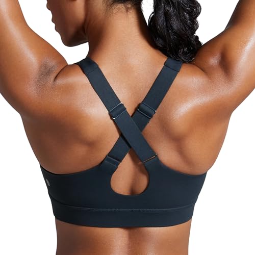 CRZ YOGA Damen Butterbreeze Überkreuzter Rücken Sports BH - V-Ausschnitt Verstellbare Träger Gepolstert Bra ohne Bügel Workout Läuft Top Echte Marine 40 von CRZ YOGA
