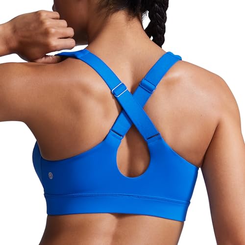 CRZ YOGA Damen Butterbreeze Überkreuzter Rücken Sports BH - V-Ausschnitt Verstellbare Träger Gepolstert Bra ohne Bügel Workout Läuft Top Funkelndes Blau 42 von CRZ YOGA